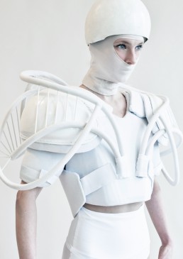 A female warrior with a white robotic outfit